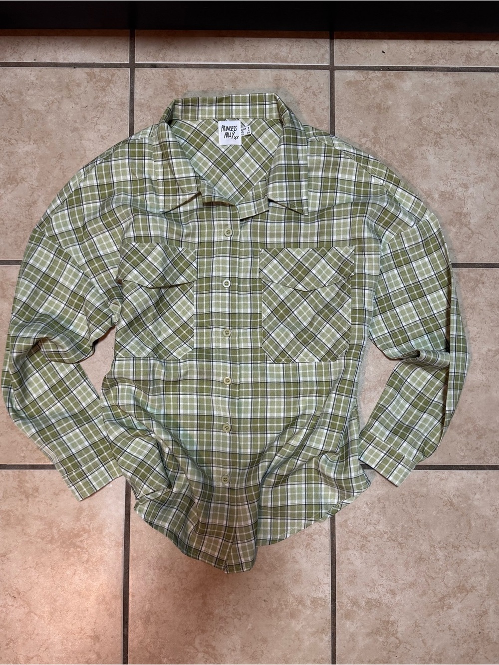 Princess Polly Olive Green Plaid Button-Down Shirt